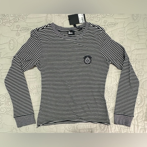 NWT The Kooples LONG-SLEEVED STRIPED TEE Size 2 (M) Crest Black White Fitted - Picture 5 of 11